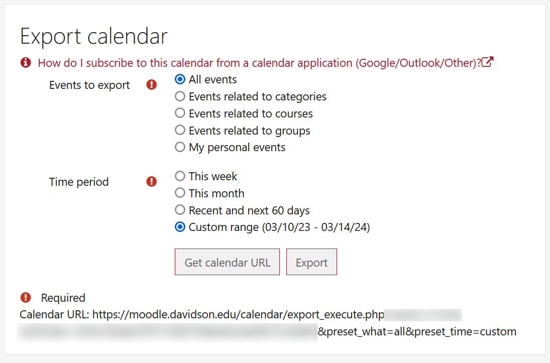 How To Subscribe to your Moodle calendar in Outlook, iOS, or Google