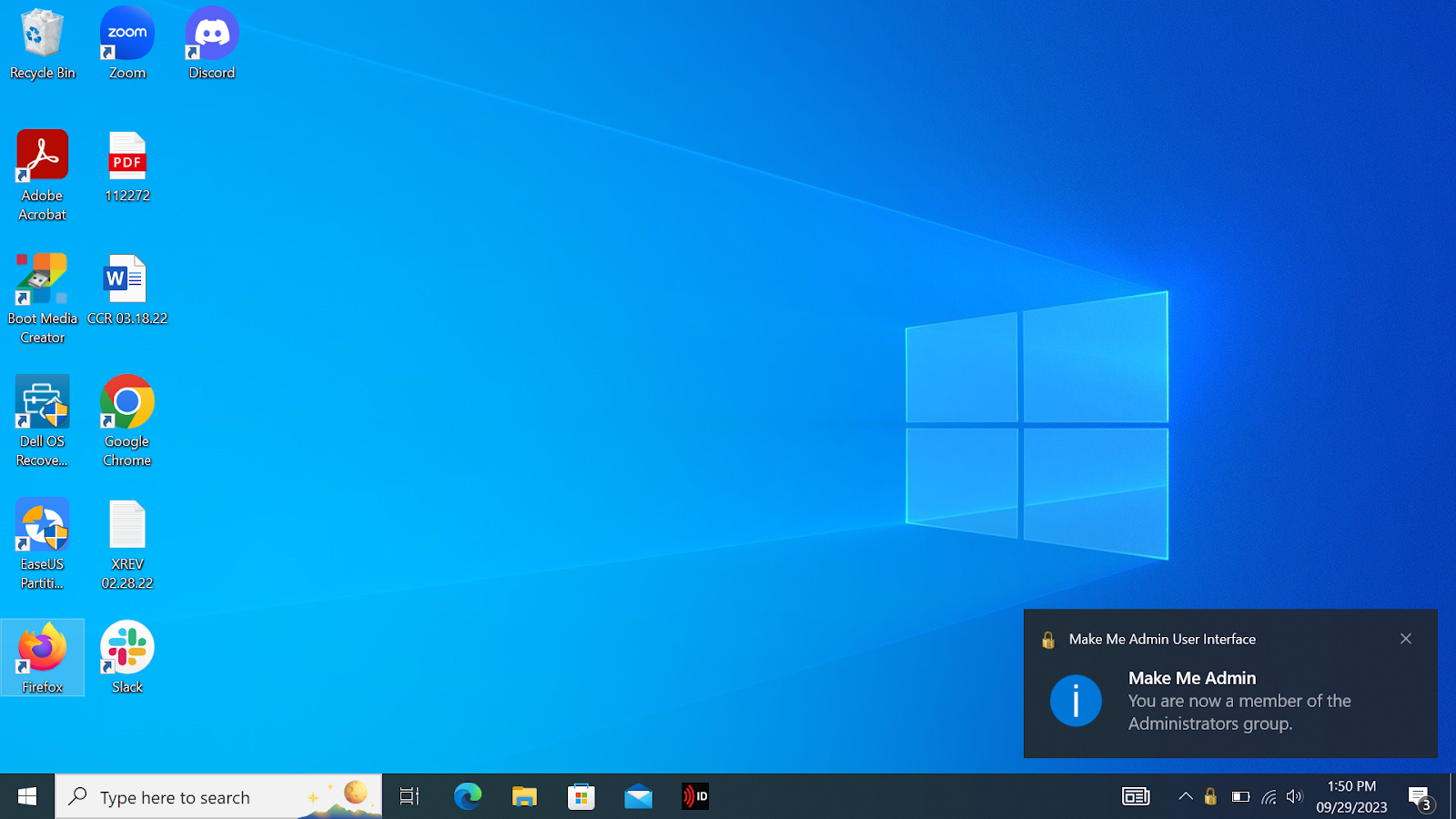 Screenshot of PC You are now an adminsitrator pop up notice
