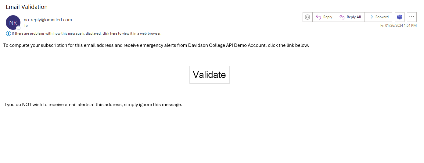 Validate your email example screenshot