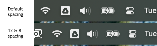 Comparison of the default spacing and the slightly tighter spacing with 12 & 8 values as specified below.
