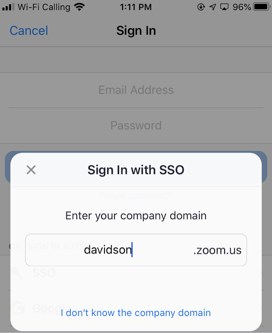 Zoom SSO Log-in Experience (Desktop Client and Mobile App) – Davidson  Technology & Innovation