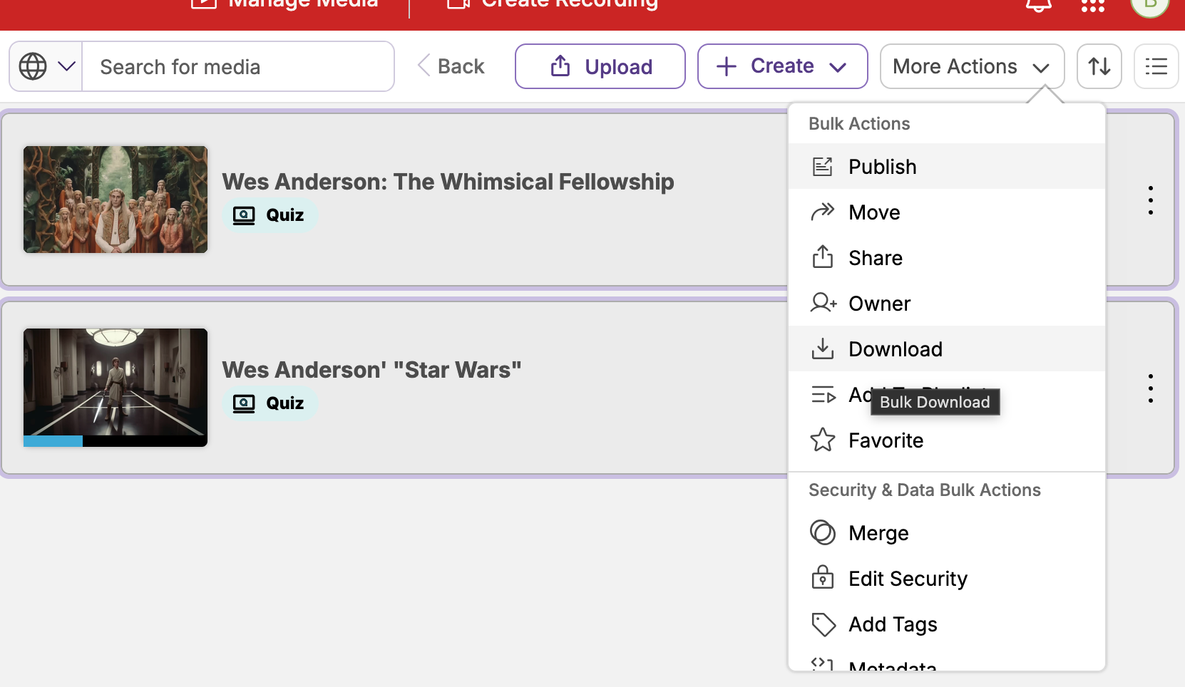 Screenshot showing the More Actions menu for files.